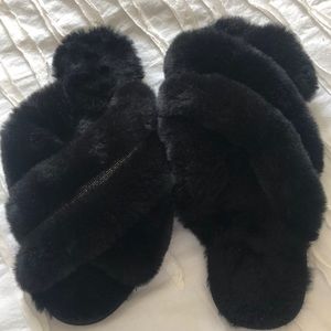 Black Furry Slide Slippers